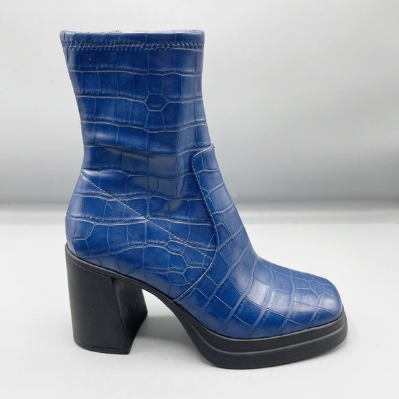 Steve Madden Faux Crocodile Blue Triple Platform Boots - Picture 6 of 7